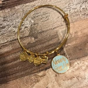 Never Give Up Alex and Ani bracelet gold teal